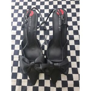 Madden Girl Flairss Bow Slingback Heels Black Pointed Toe Womens 10